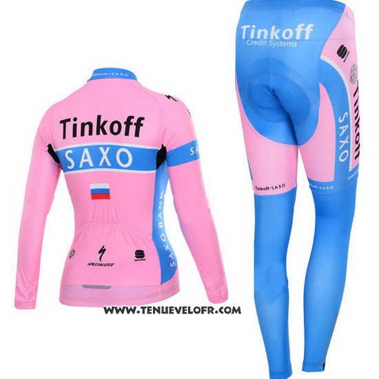2015 Maillot Ciclismo Femme Saxo Bank Fuchsia Manches Longues et Cuissard